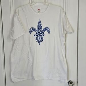 Bud Light 2016 Mardi Gras Men's XL Hanes Nano-Tee Cotton White Blue Promotional